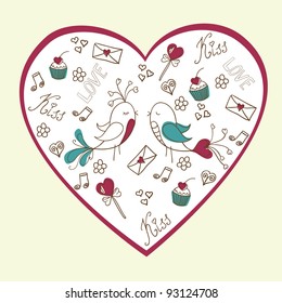 Doodle Valentine's day love postcard with hand drawn sketches