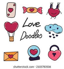 Doodle for valentine's day in retro style. Isolated vector set. Poster, postcard, banner design. Graphic background. Simple illustration. Vector icon.