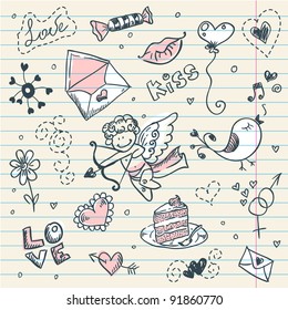 Doodle Valentine's day scrapbook page with love sketch