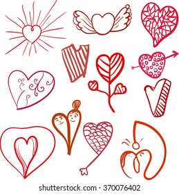 Doodle valentines hearts set