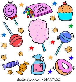 Doodle of various candy colorful