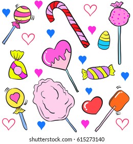 Doodle of various candy colorful cartoon style