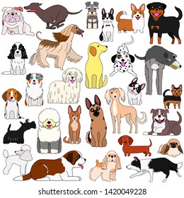 doodle of various cute dogs