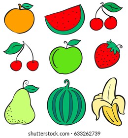 Doodle of various fruit colorful collection