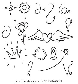 doodle various object collection with handdrawn cartoon style