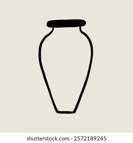 Doodle Vase Pottery Ceramic. Jar Sketch Black Line Symbol. Stylized Whimsical Hand Drawn Vector Element Decor
