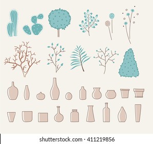 Doodle vases and flower design