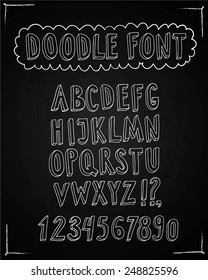 Doodle vector ABC letters on blackboard background. Hand drawn font for your design.