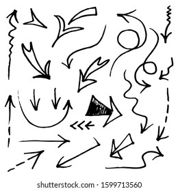 Doodle Vector Arrow Set. illustration of grunge style. isolated on a white background.