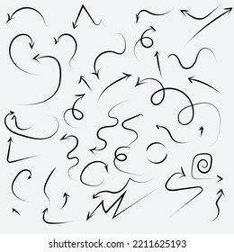 Doodle Vector Arrow Set. Infographic elements isolated on background. Brush stroke style. For infographic designs or presentation templates. Vector illustration
