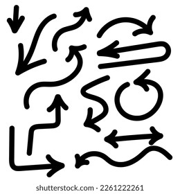 Doodle vector arrows and design elements. Hand drawn set of icons, frames, borders, arrows in cartoon style. Elements for infographics.