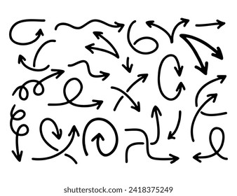 Doodle vector arrows and design elements. Hand drawn set of icons, frames, borders, arrows in cartoon style. Elements for infographics.