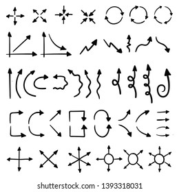 Doodle vector arrows. Hand drawn set.