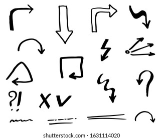 Doodle vector arrows. Isolated. Hand drawn set