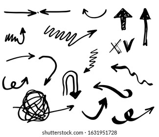 Doodle vector arrows. Isolated. Hand drawn set