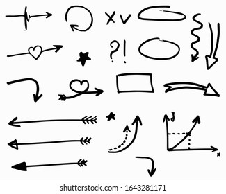 Doodle vector arrows. Isolated. Hand drawn collection of elements for design