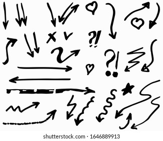 Flechas vectoriales de perro. Aislado. Colección de elementos dibujados a mano para el diseño