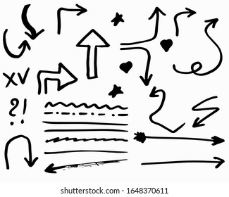 Doodle vector arrows. Isolated. Hand drawn collection of elements for design