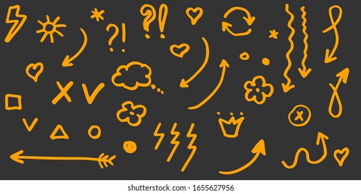 Doodle vector arrows. Isolated. Hand drawn collection of elements for design