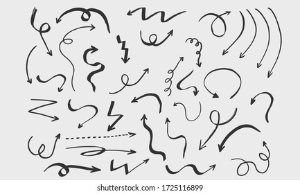 Doodle vector arrows. Isolated. Hand drawn collection of elements for design