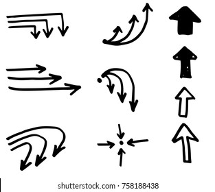 Doodle vector arrows. Isolated. Hand drawn set
