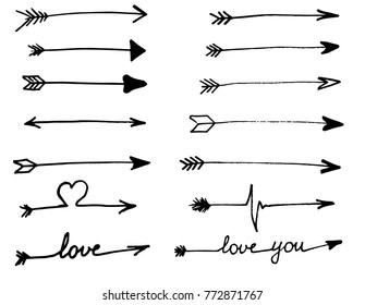 Doodle vector arrows. Isolated. Hand drawn set