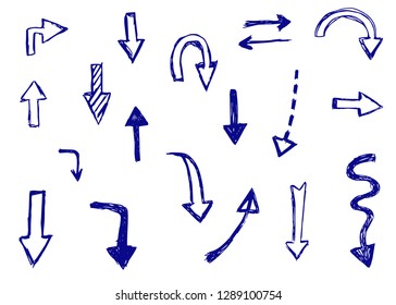 Doodle vector arrows. Isolated, pen drawing. Hand drawn set