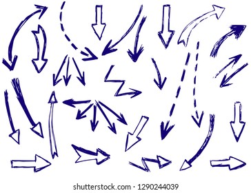 Doodle vector arrows. Isolated, pen drawing. Hand drawn set