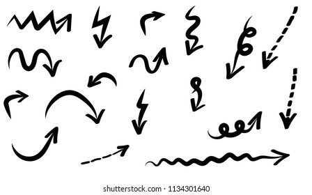 Doodle  vector arrows set. Isolated on white background