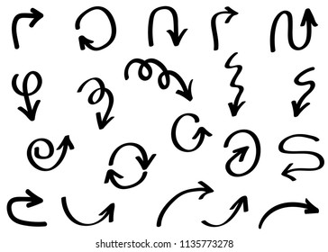 Doodle  vector arrows set. Isolated on white background