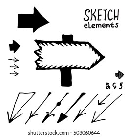 Doodle vector arrows set isolated. Hand drawn collection for design