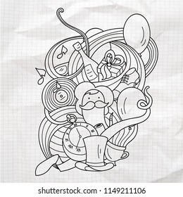 Doodle vector art for annual November event about men health and cancer awareness, in retro style with festive items. Easy to change color.