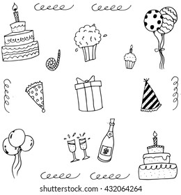 Doodle vector art birthday with hand draw illustration