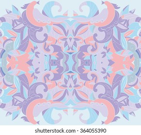 Doodle vector background with ornate pattern of colorful bird. Seamless pattern with bird. Seamless pastel color wallpaper, vector background with ornate.