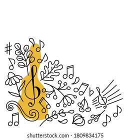 Doodle vector background. Poster of a music concert or festival. Space for text. Hand drawn illustration