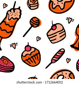 Doodle vector. Bakery,Cakes and dessert,pastries icons set. Hand drawn elements for logo,label,menu,cafe shop