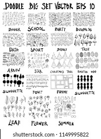 Doodle Vector Big collection of      banner, school, party, business, data, sport, bubble, tree, arrow, star, christmas, easter, silhouette, font, frame, leaf, flower, summer