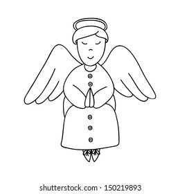 doodle vector black and white isolated sitting praying angel