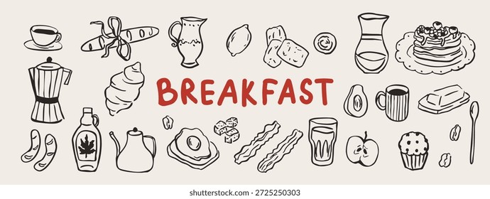 Doodle Vektor Frühstück Essen und Getränke Illustration