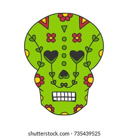 Doodle vector calavera or sugar skull, traditional for mexican day of the dead holiday.
