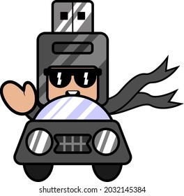 doodle vector cartoon character cute flash drive mascot costume driving a car