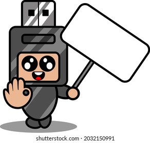 doodle Vektorgrafik süße Flash-Laufwerk-Maskottüm mit weißer Tafel mit Hand okey