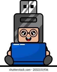 doodle vector cartoon character cute flash drive mascot costume working