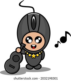 doodle vector cartoon character cute computer mouse mascot costume holding guitar