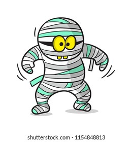 doodle vector cartoon mummy, halloween celebration, character design