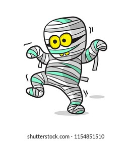 doodle vector cartoon mummy, halloween celebration, character design