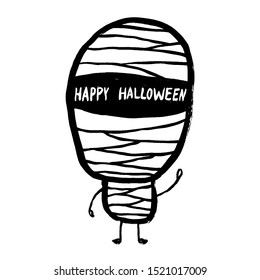Doodle vector cartoon mummy, Halloween celebration, character design. Grunge typography lettering