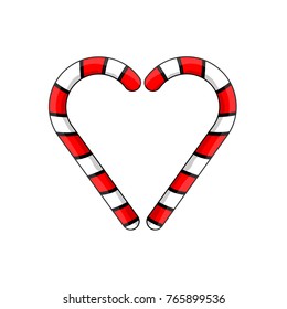 Doodle vector of Christmas red candy canes isolated on white background using for Christmas decoration concept.Heart sign of candy canes for Valentine day.