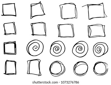 Doodle vector circles and rectangles. Hand drawn set, cartoon style
