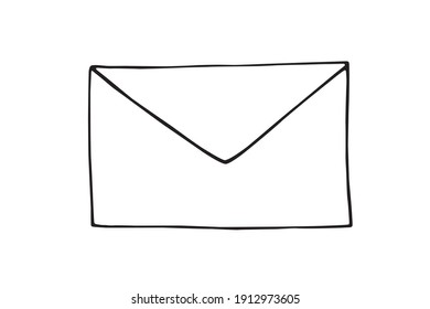 Doodle Vector Closed Letter Envelope. Icon Or Logo, Hand Drawn With Thin Black Line